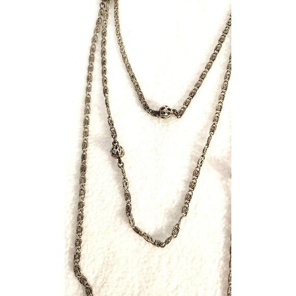Vintage Signed Freirich Flapper Style Silver Tone Necklace 60 Inch Long - Picture 3 of 7